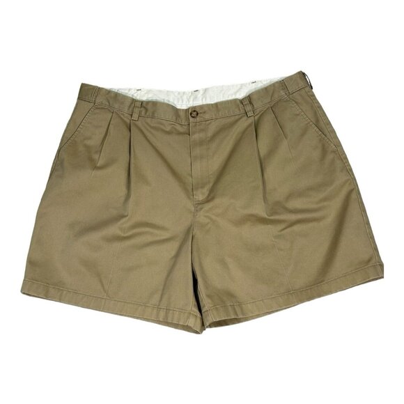 LL Bean Comfort Waist‎ Shorts Men's 42 7" Inseam Tan Chino Cotton Elastic Waist - Picture 1 of 5